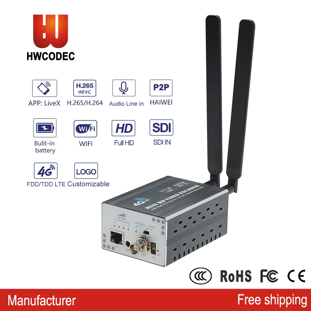 HWCODEC беспроводной RTMP H.265/H.264 Full HD 1080P SDI MPEG4 видео Eoncoder 4G WiFi SDI к Ip Аудио ТВ потокового кодировщика