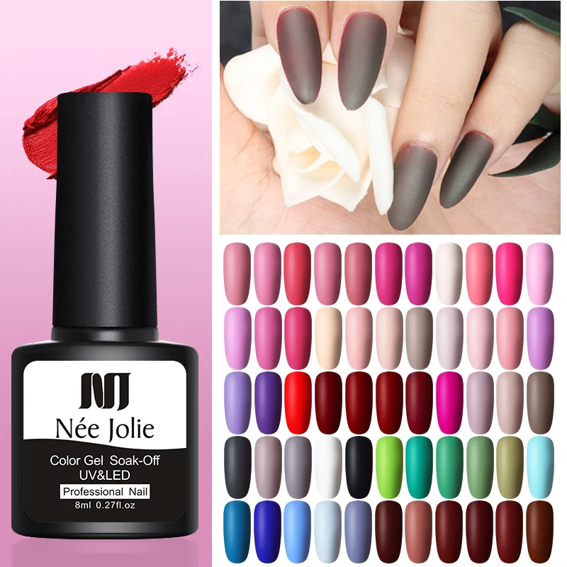 NEE JOLIE Гель лак для ногтей серый красный розовый матирующий украшения дизайна
