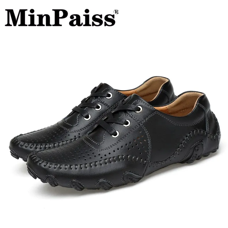 Genuine Leather Men Casual Shoes Luxury Brand 2019 Mens Loafers Moccasins Breathable Slip on Black Driving Plus Size 38-47 | Обувь