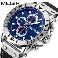 megir 2021 new watches fashion mens watch waterproof sport chronograph leather calendar luminous quartz relogio masculino 2081g