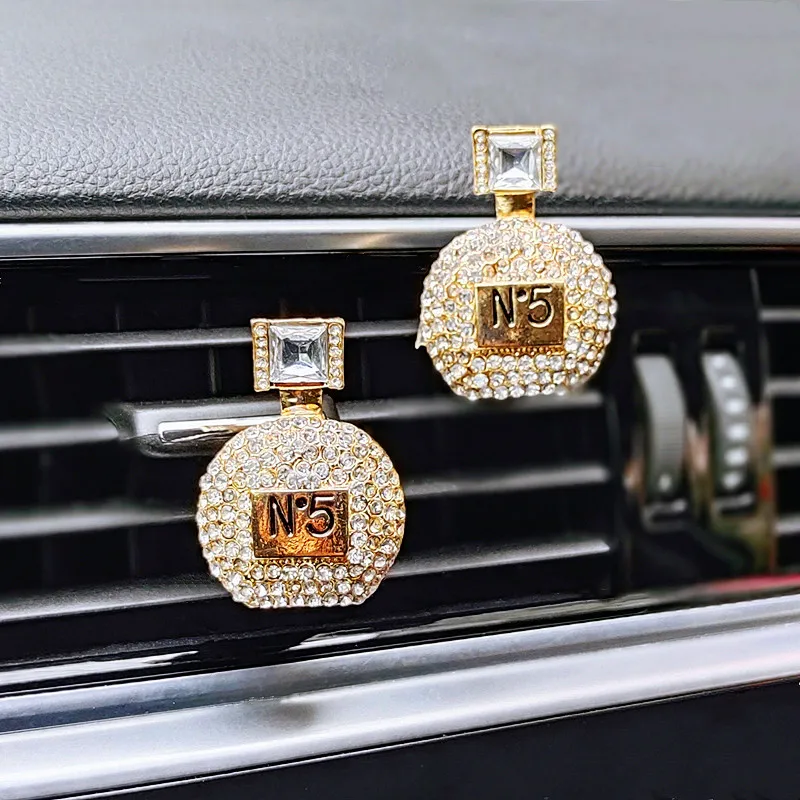 

No5 Perfume Bottle Car Air Freshener Diamond Round Mini Perfume Bottle Bling Car Accessories Interior Woman Ornament Aroma Gift