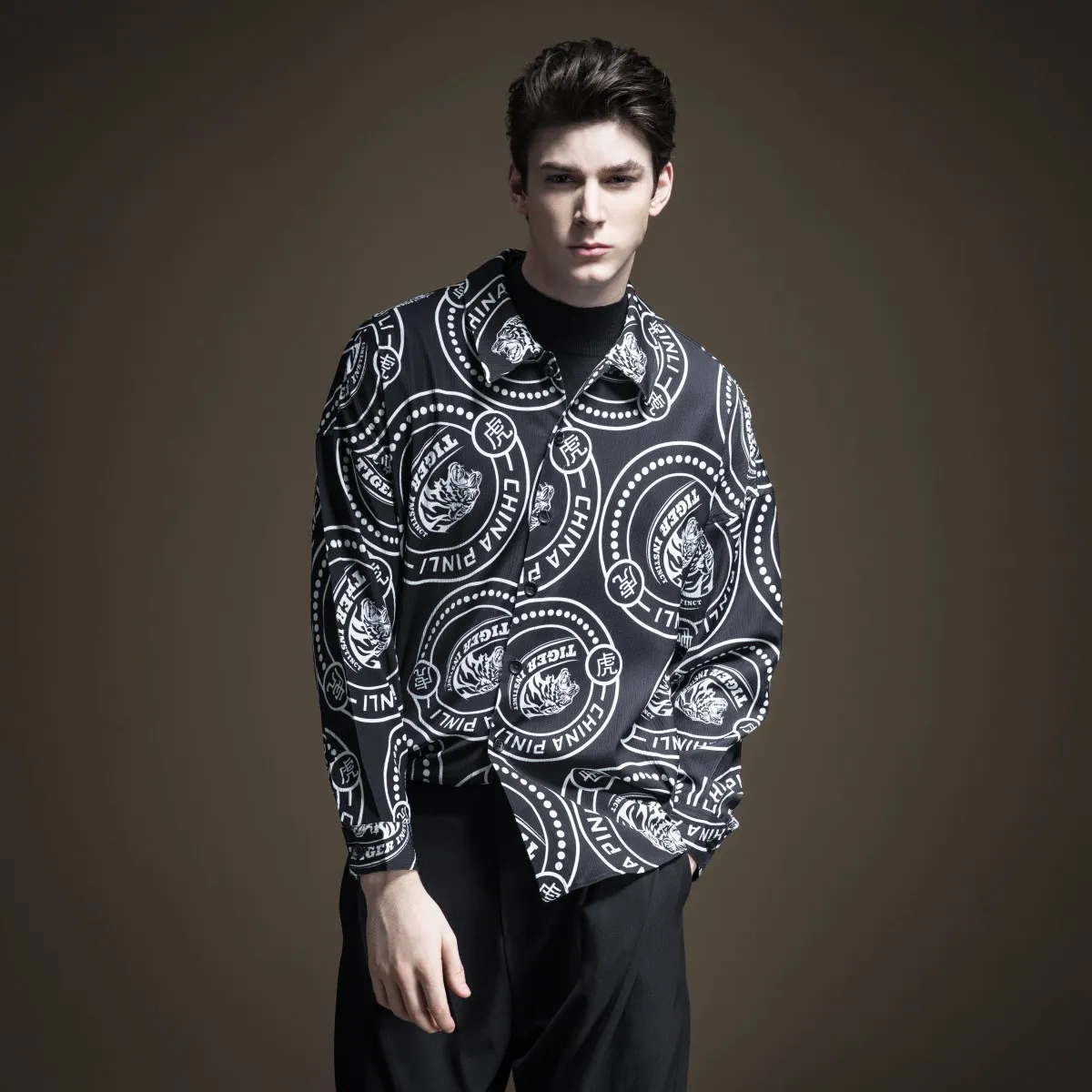 

Blusas Limited Camisas Masculina Pinli Fall 2019 New Men's Dress Turn-over Collar Printed Young Long-sleeved Shirt B193313219