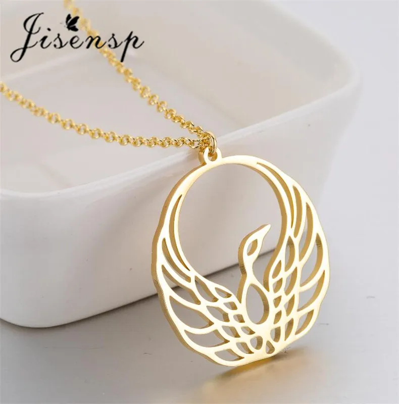 Ожерелья Jisensp из нержавеющей стали с Фениксом золотистые и Серебристые ожерелья