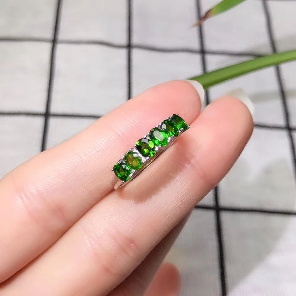 Натуральный зеленый диопсид кольцо с камнем S925 серебро натуральный драгоценный