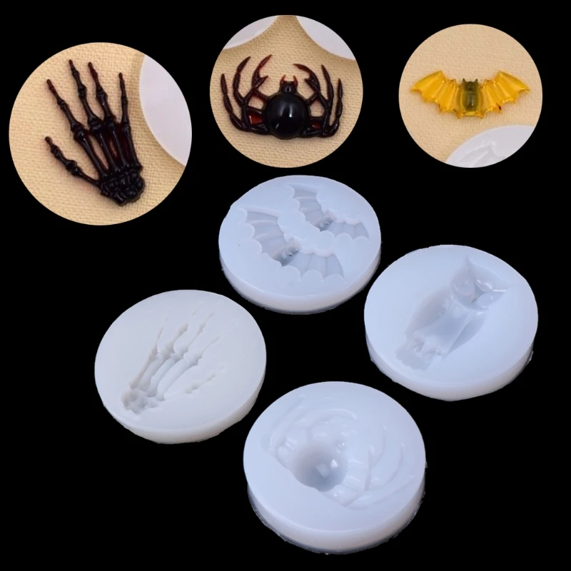 

28TF Halloween Bat Owl Spider Skeleton Hand Silicone DIY Jewelry Cake Resin Mold Tool