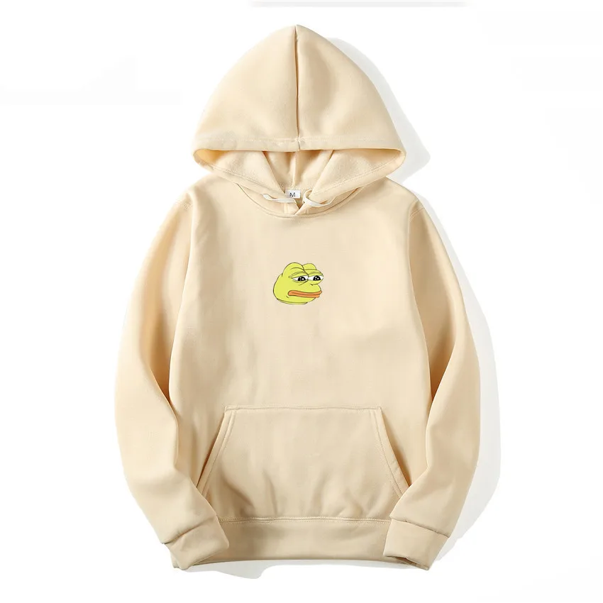 

Yellow Sad Frog Print Hoodies Men/Women Casual Hip Hop Japan Harajuku Sweatshirt Winter Fleece Kept Warm Funny Pullover Hoody