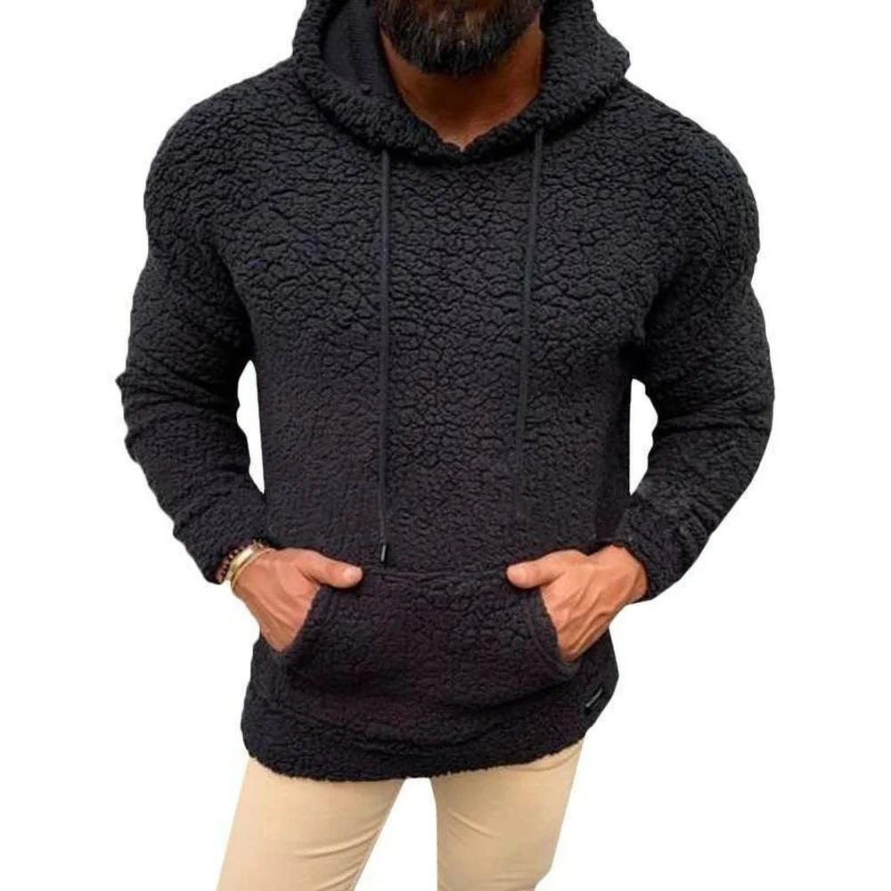 

Men Solid Fleece Fluffy Teddy Bear Zip Hoodie Drawstring Thicken Warm Pullover