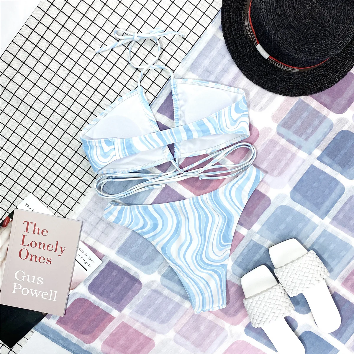 

Sexy Split Bandage Bikinis 2021 Mujer Push Up Bikini Set Wave Print Swimwear Women Halterneck Swimsuit Swim Bathing Suit Badpak