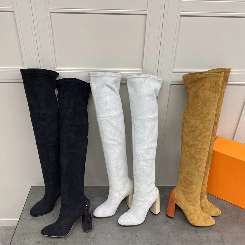 Kopen Slip Op Winter Over De Knie Laarzen Vrouwen Stretch Suède Dikke Hoge Sexy Vrouw Schoenen Lange Bota Feminina Zapatos De Mujer