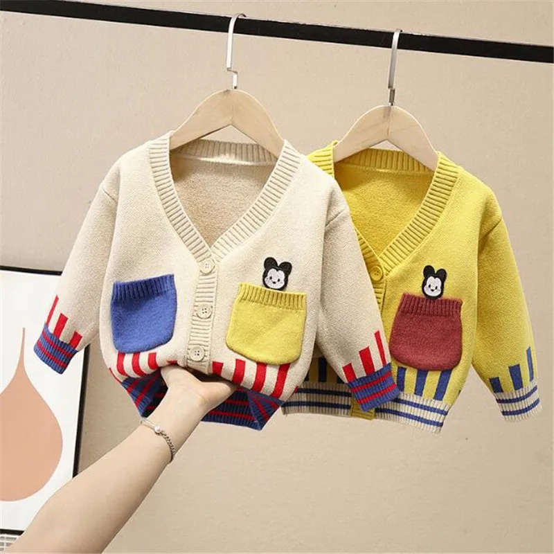 

Disney Baby Sweater Knitted Boys Girls Toddler Mickey Mouse Cardigans Cartoon Long Sleeves Knitwear Jackets Winter Children Tops