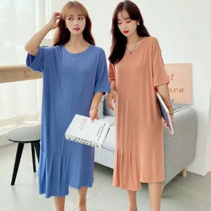 Женское платье для сна Fat mm, свободная ночная рубашка из модала и хлопка для весны и лета, женская ночная рубашка размера плюс, длинная ночная рубашка