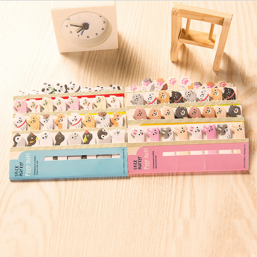 

8pcs Lovely Kawaii Cartoon Animals Cute Japanese and Korean Stationery Row Animal Bookmarks Note Paper Office Student Supplies