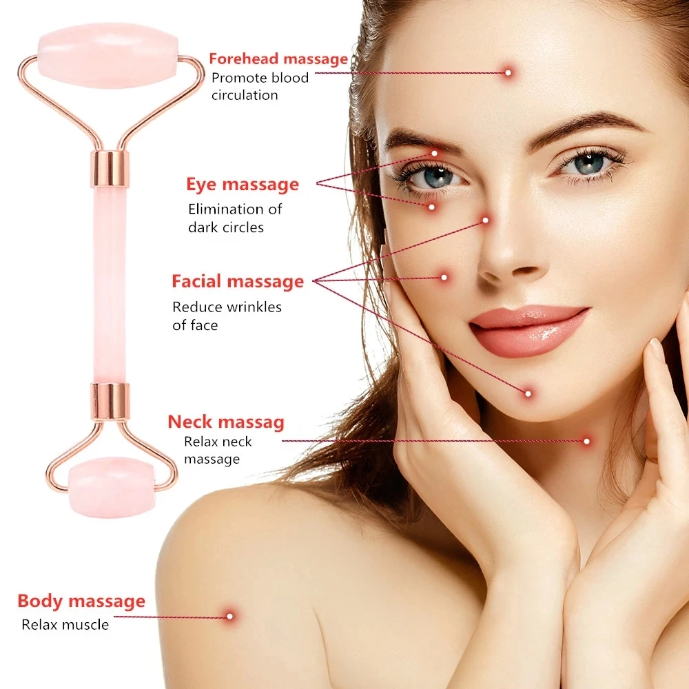 

100% Natural Rose Quartz Jade Roller Relaxing Facial Massage Weight Loss Facial Lifting Massager Beauty Tool Facial Treatment
