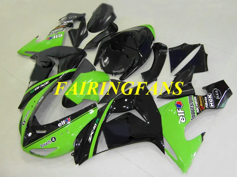 Комплект обтекателей для мотоцикла KAWASAKI Ninja ZX10R 06 07 ZX 10R 2006 2007 ABS Зеленые Черные