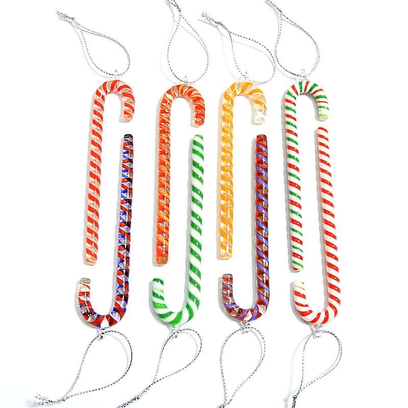 Hanging handmade glass Christmas candy cane pendant colorful cute walking stick ornaments gifts tree decor accessories |