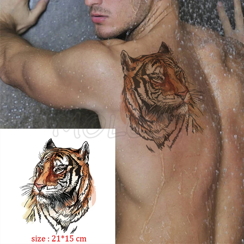 Fake tattoo waterproof temporary tiger head big cat animal tatoo sticker body art flash tatto for kid boy man girl woman | Красота и