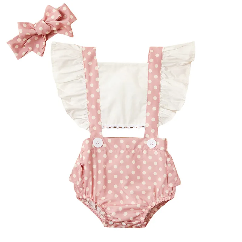 

New Baby Girl Leopard Jumpsuit Summer Baby Clothing Lace Flying Sleeve Leopard Romper + Hairband Outfits