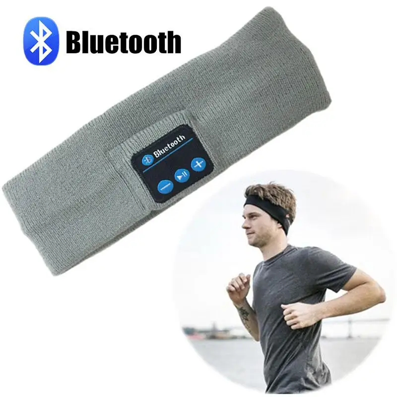 1 шт. Bluetooth вязаная повязка на голову Sweatband беспроводные наушники гарнитура динамик упражнения Серый Белый Встроенный аккумулятор