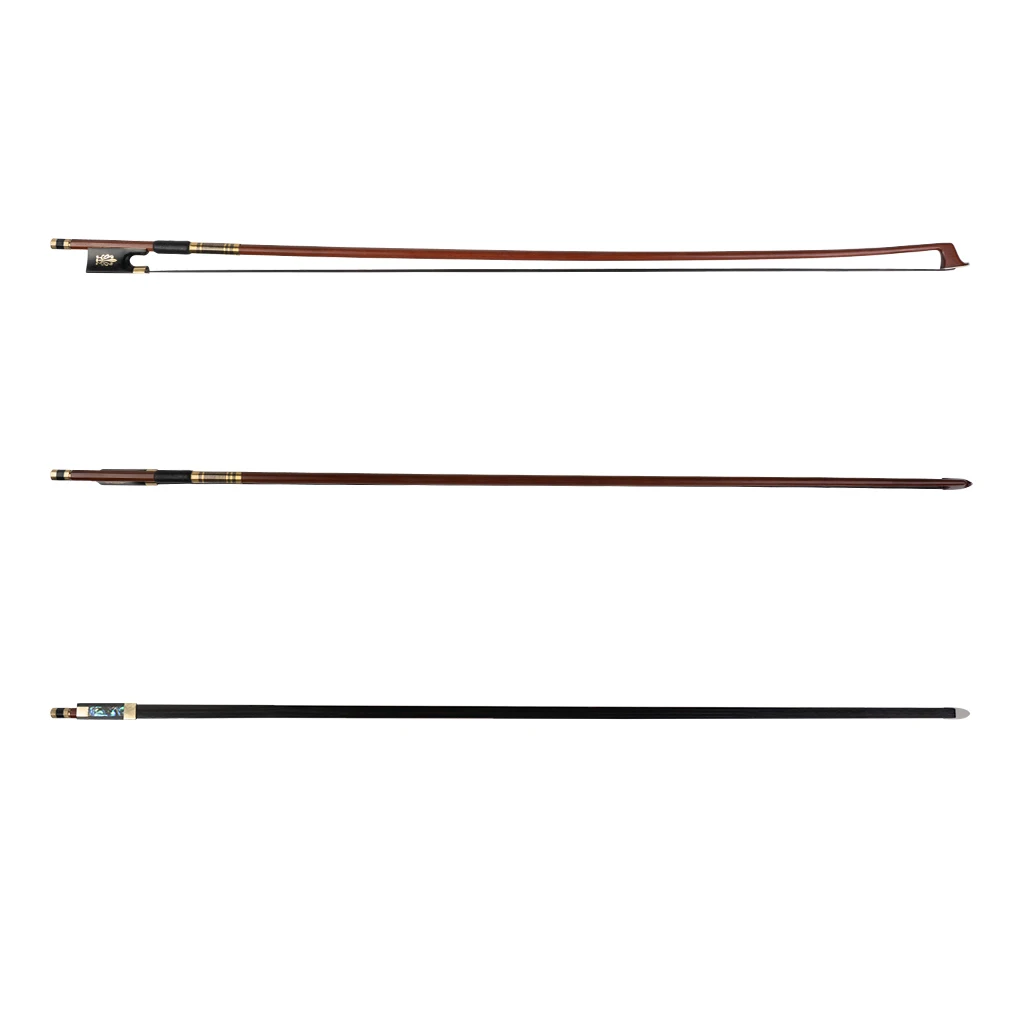 5pcs/1set 4/4 Violin Bow Round IPE Stick Ebony Frog Peacock Pattern Inlay Golden Wire And Black Silk Winding Advanced Bow enlarge