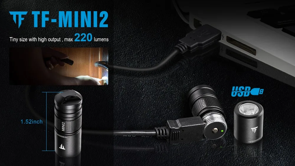 TrustFire MINI2 CA18-3X 220 люмен 2-Режим мини зарядка через usb светодиодный фонарик+ 1x10180