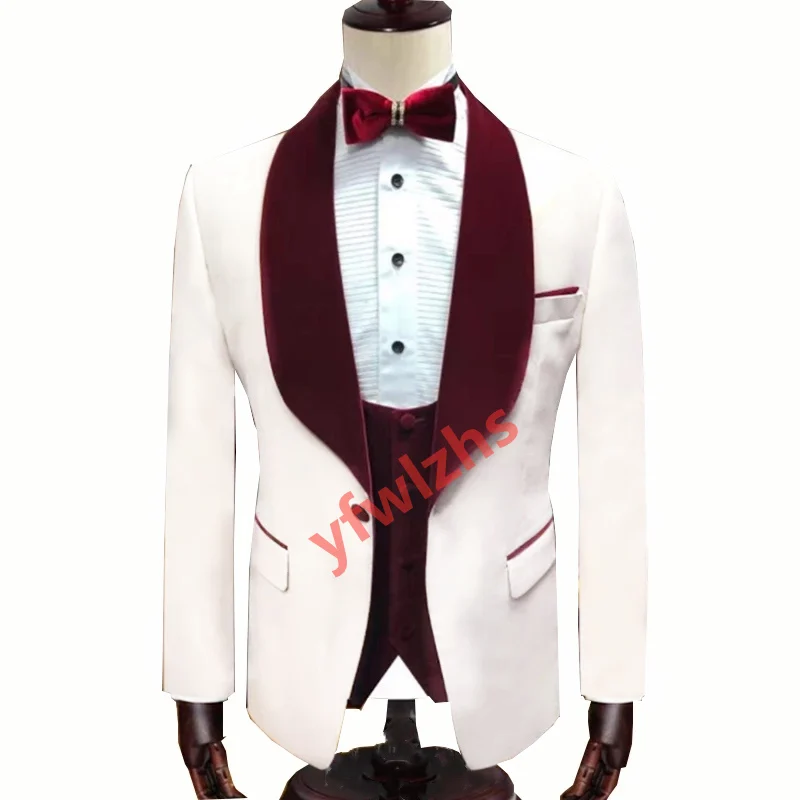 

Handsome One Button Groomsmen Shawl Lapel Groom Tuxedos Men Suits Wedding/Prom/Dinner Best Blazer(Jacket+Pants+Vest+Tie) 328