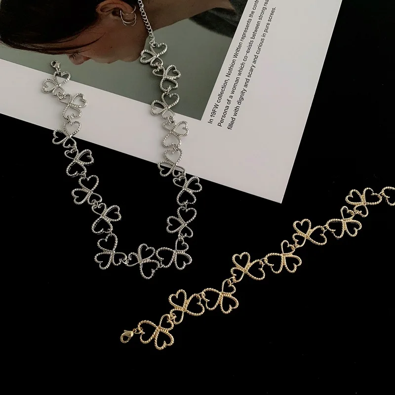 

Orgin Summer Korean Fashion Splicing Love Heart Chokers Necklace for Femme Japanese Hollow Out Necklace Party Gifts Jewelry