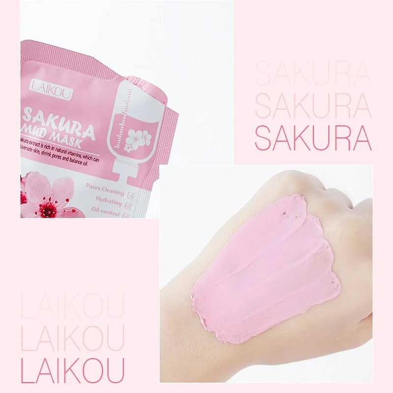 

LAIKOU 10pcs Japan Sakura Mud Facial Mask Moisturizing Clean Pores Facial Packs Remove Dark Circle Oil Control Face Care