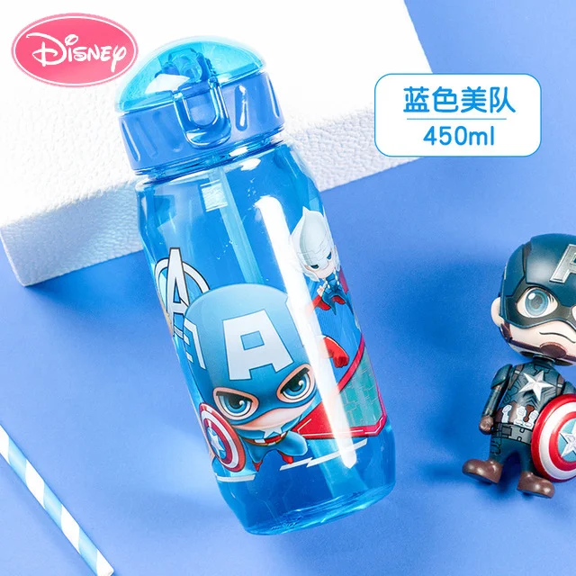 Marvel Дисней мультфильм пластиковая чашка BPA Бесплатно Детские поильники студенческие портативные бутылки для воды прекрасный Тритан материал силиконовая насадка - Цвет: Marvel