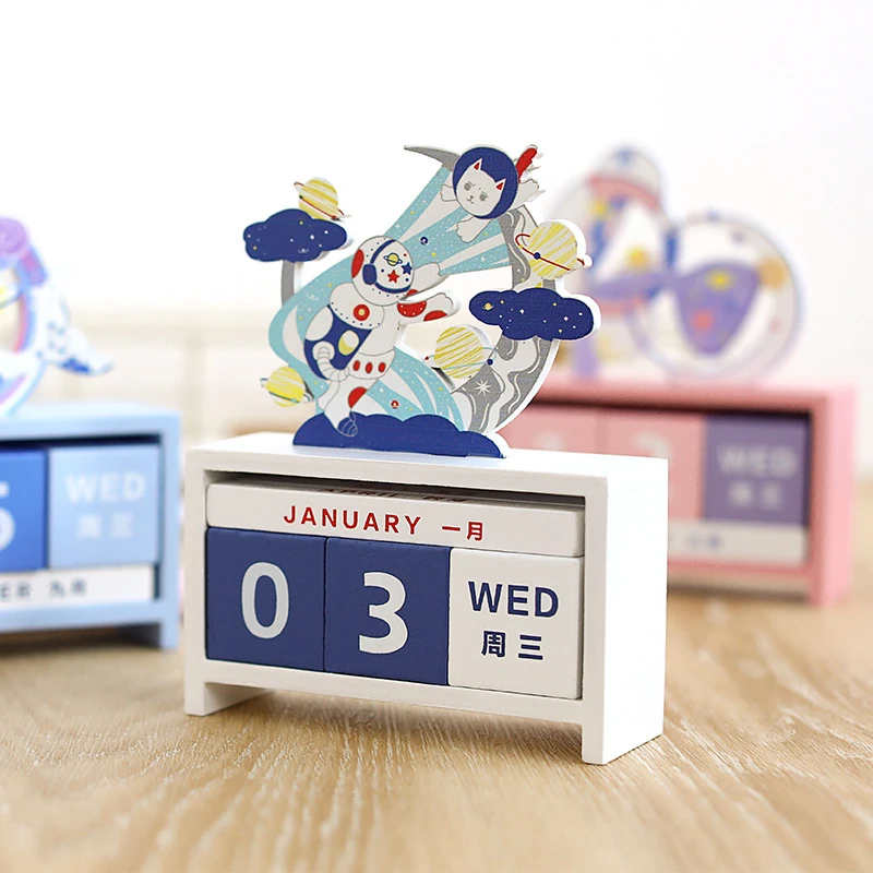6 Design Wooden Permanent Calendar Table Desk 2022 Office Desktop Decoration Galaxy kawaii Rustic Kids Gift | Канцтовары для офиса