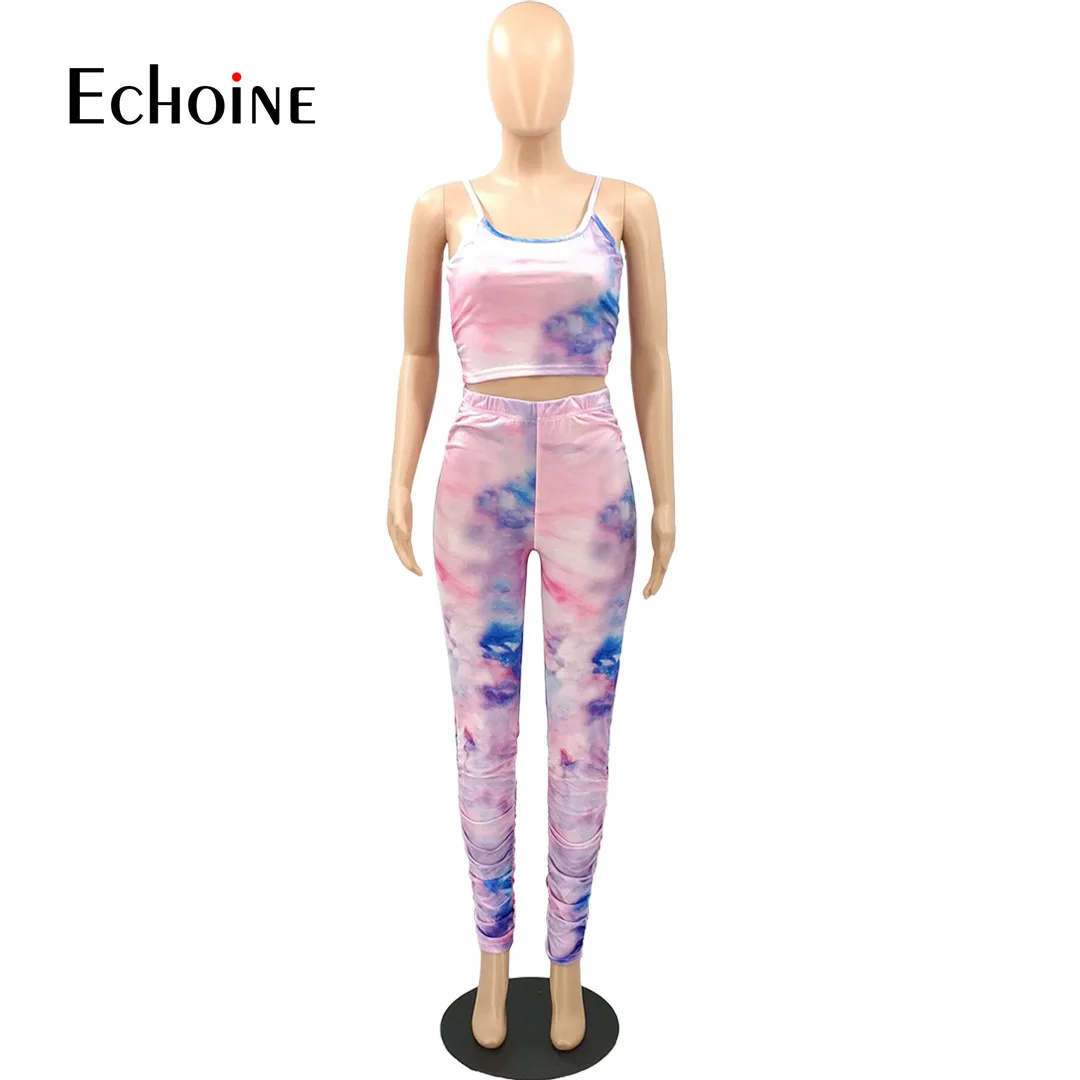 

Echoine Tie-Dye Print Women Two Piece Set Sport Tank Tops Stacked Leggings Jogger Suit Sweatsuit Matching Set Tracksuit Outfit