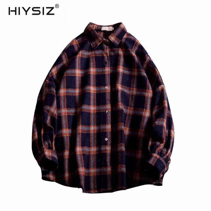 HIYSIZ 2019 новые модные уличные мужские рубашки Harajuku World клетчатые с длинным рукавом