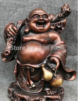 11 &quotКитайский чистый Бронзовый Тыква стоящий счастливый Майтрейя Будда статуя
