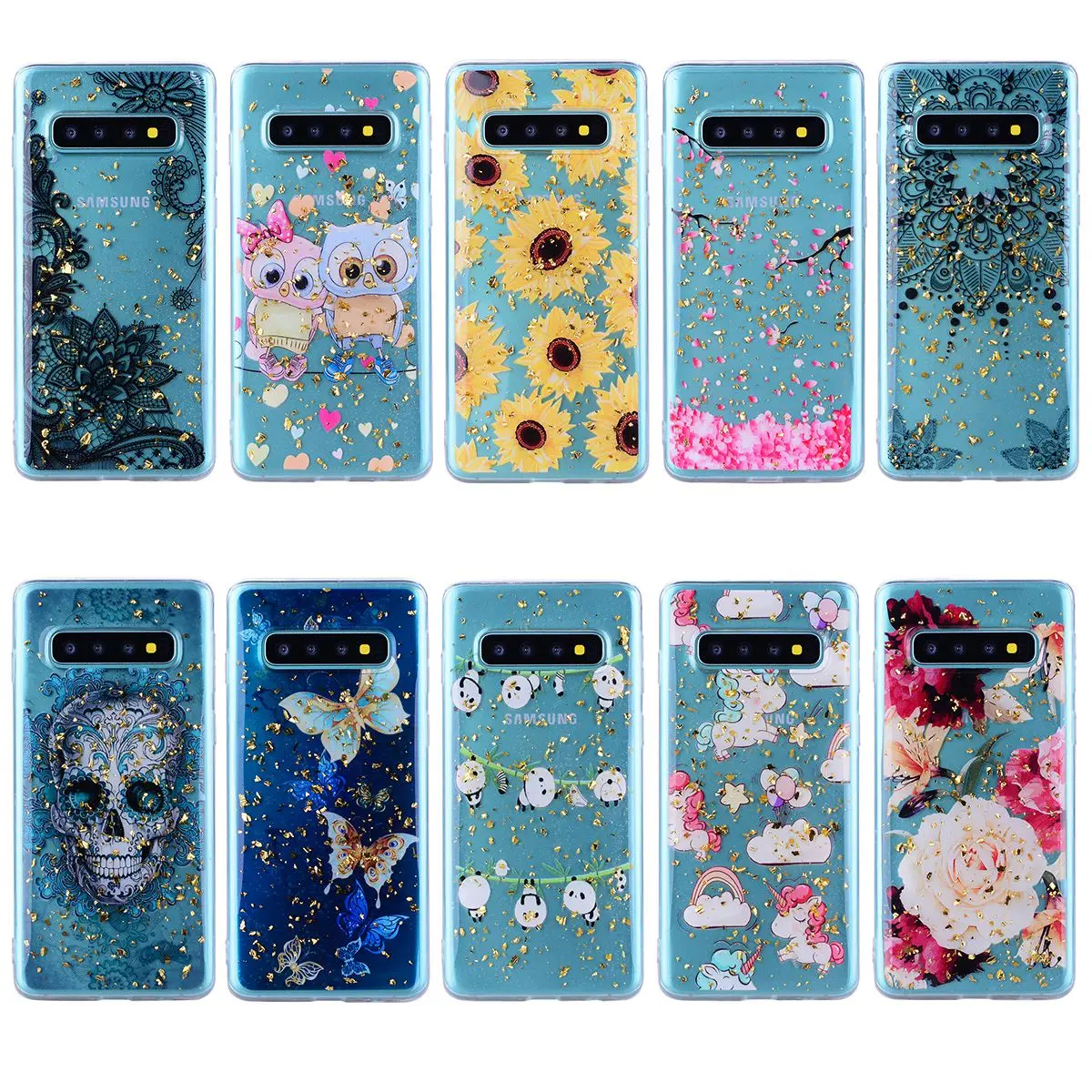 S10e Drop Glue Flowe Case for Galaxy Note 10 8 9 S10 S8 S9 Plus Cute Back Cover Clear Soft TPU Bumper Shell 10+ Girls Coque | Мобильные