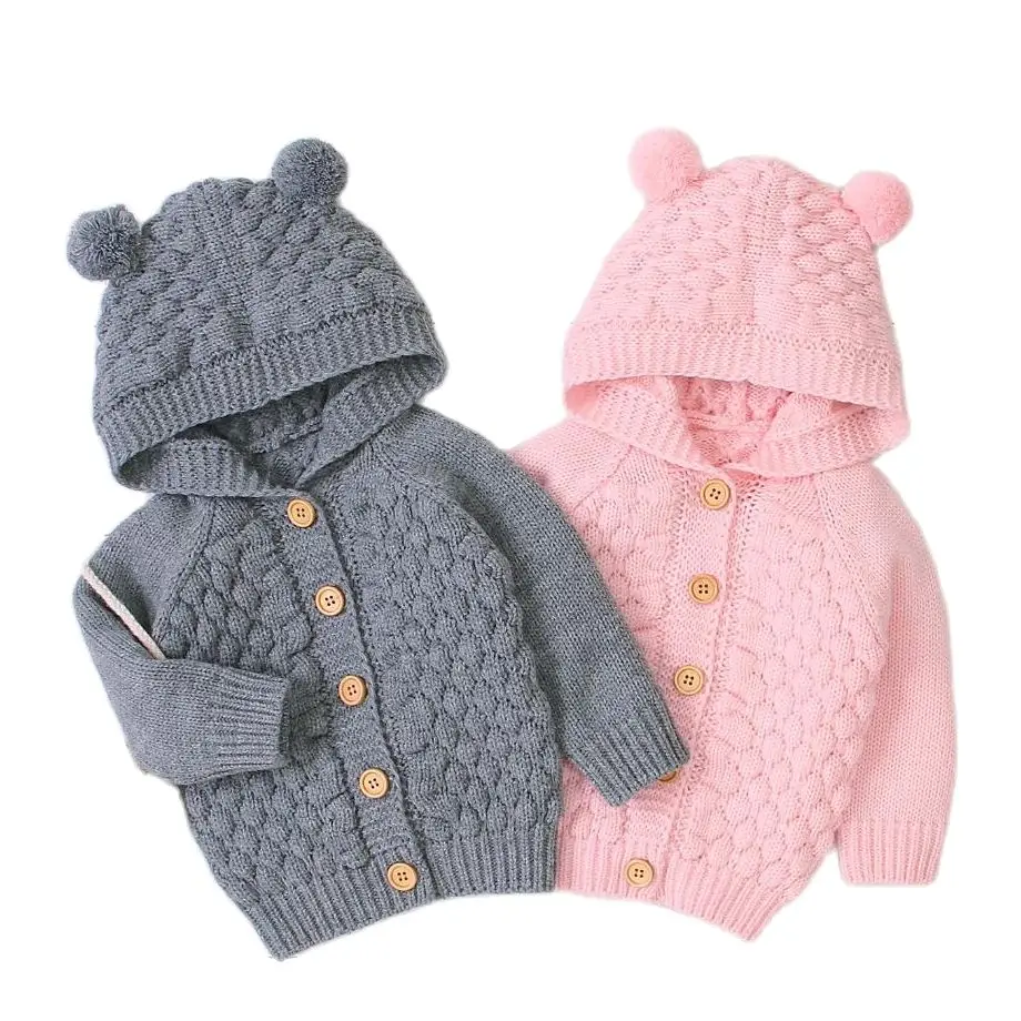 

Кардиган для новорожденных девочек и мальчиков, одежда, осенне-зимняя куртка, теплое пальто, вязаный шерстяной свитер с капюшоном, верхняя о...