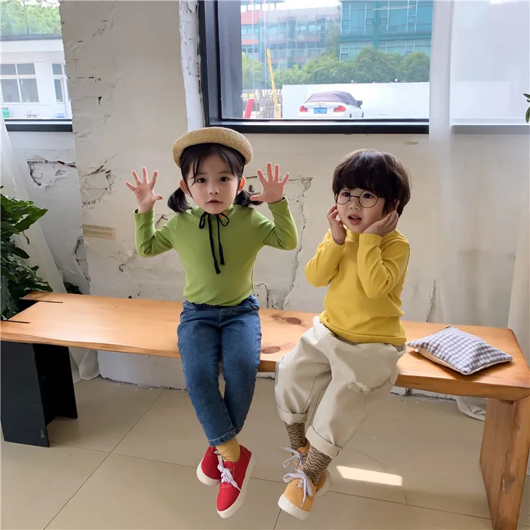 Осень-зима 2019 футболки с высоким воротником и принтом фруктов для мальчиков