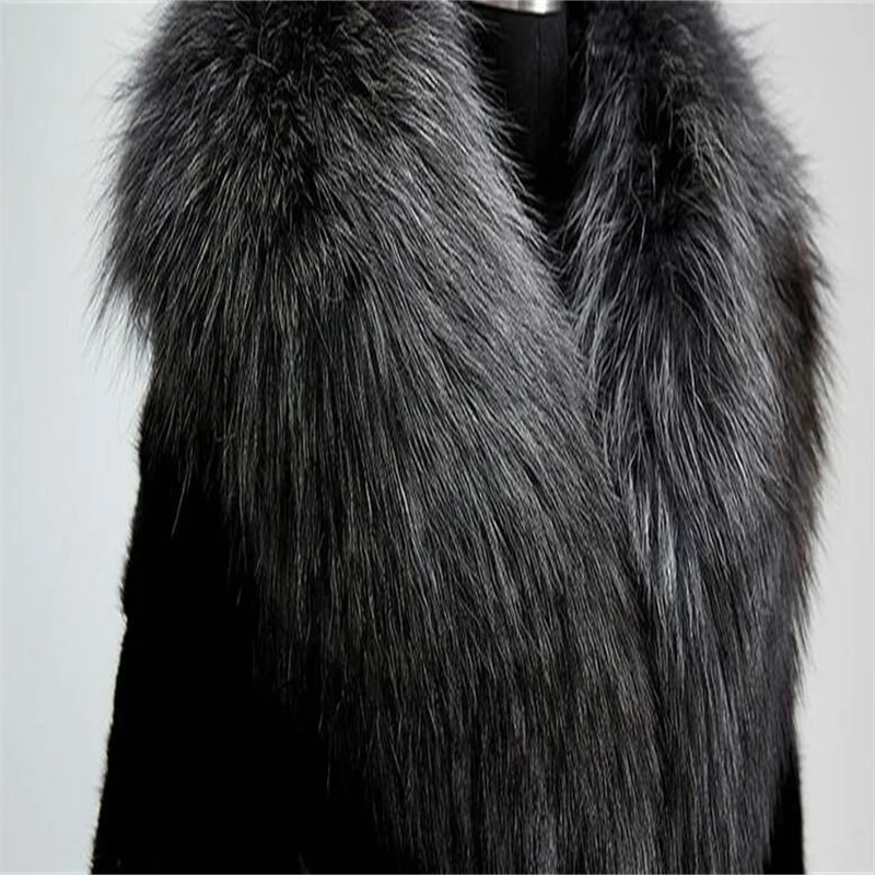 Imitation fur coat womens mink fur coat mid-length clothes raccoon fur collar autumn winter new style chaqueta mujer invierno