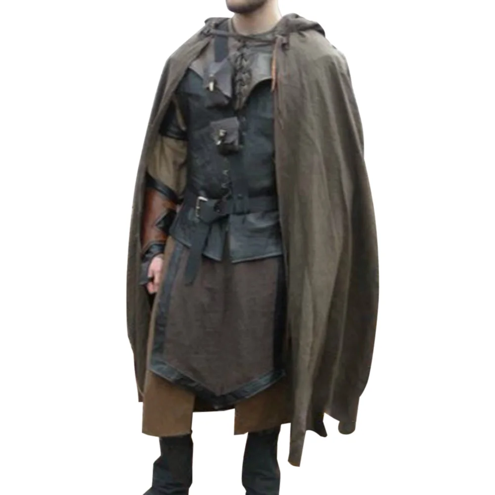 Плащ для взрослых в средневековом стиле льняная Длинная накидка с капюшоном