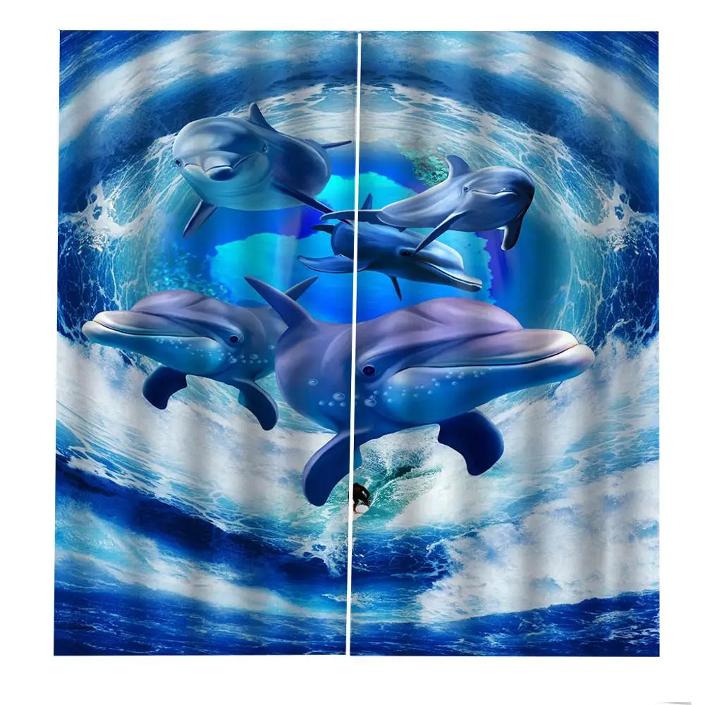 Bedroom 3D Window Curtain Luxury living room decorate Cortina Blue ocean curtains underwater dolphin curtain | Дом и сад