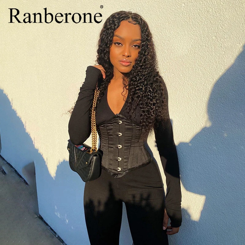 Suit Women Sport 2020 Long Sleeve Jumpsuit Bandage Corset 2 Pieces Set Autumn Winter Women Sexy Zipper Workout Clothes Romper