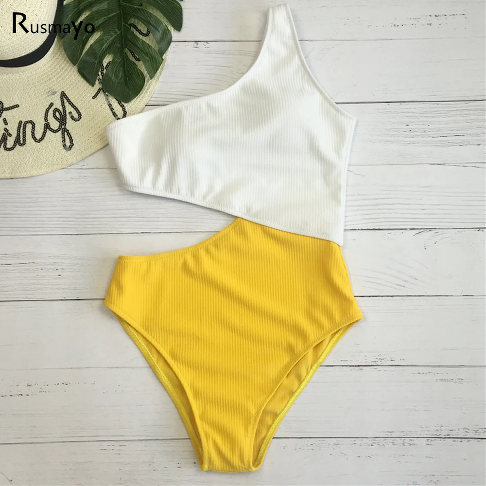 Женский цельный купальник на одно плечо монокини в стиле пэчворк женский