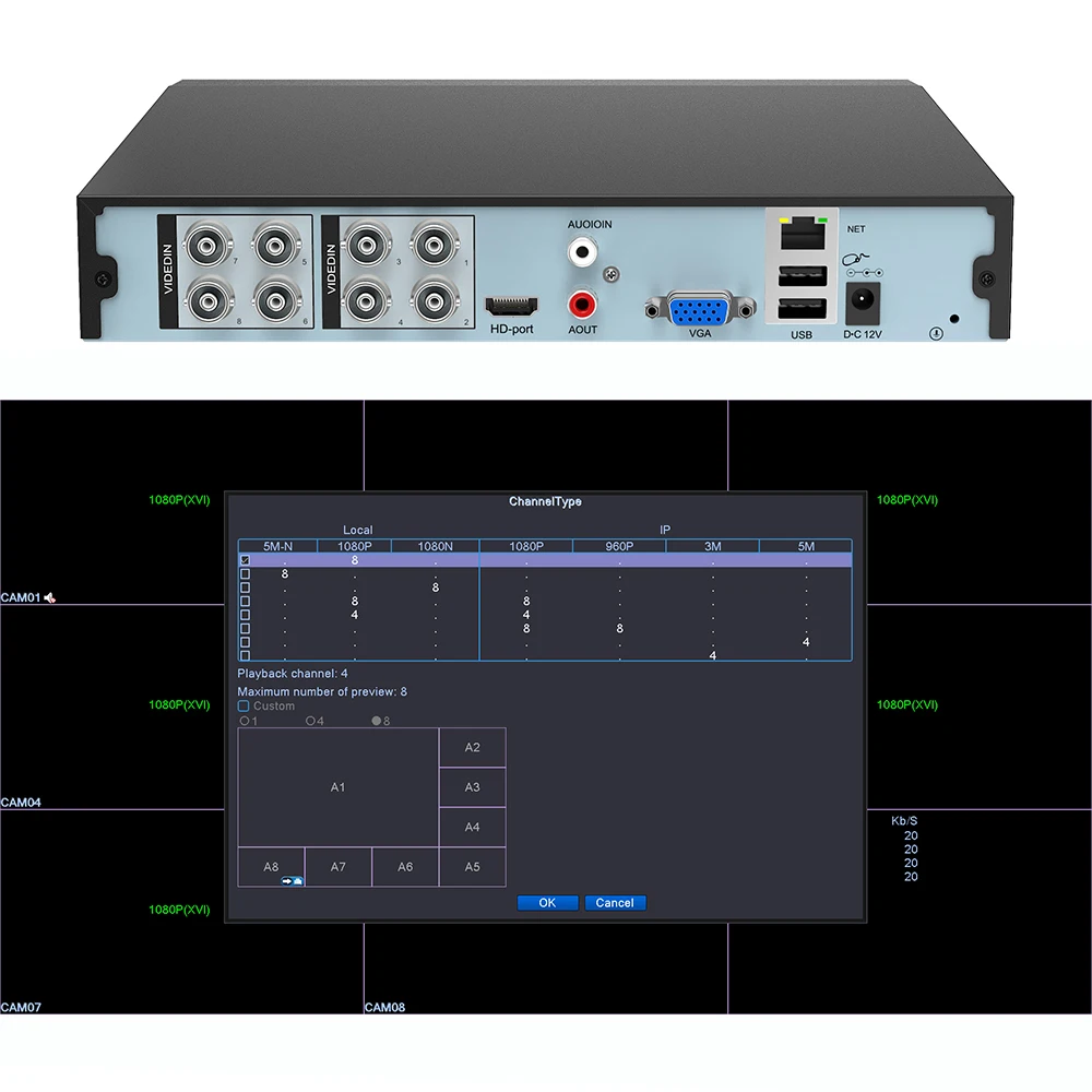 Камера видеонаблюдения Onvif PTZ H.265 металлический видеорегистратор 1080P 4 канала 8