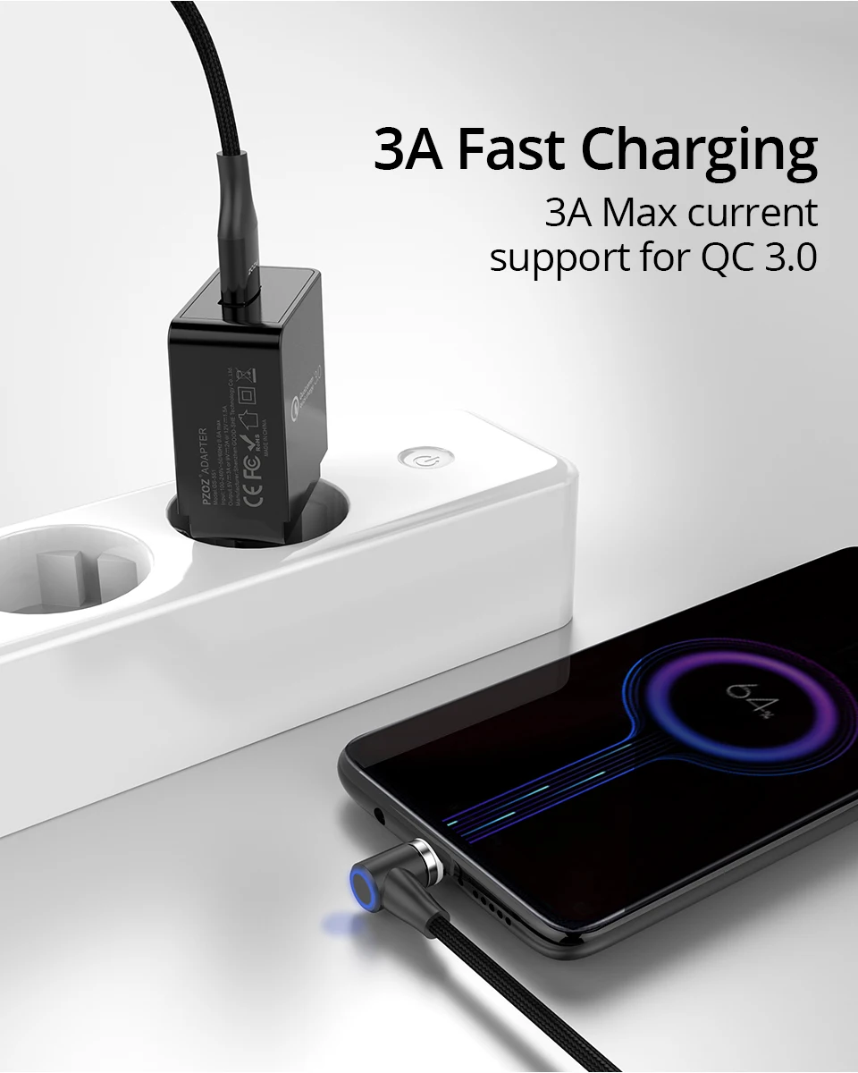 Магнитный кабель PZOZ 90 градусов usb c Micro usb type C для быстрой зарядки, магнитное зарядное устройство Microusb type-C для iphone Xs MAX xiaomi usb-c