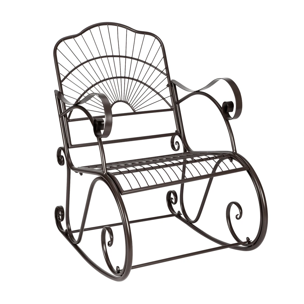 

Single Iron Art Leisure Rocking Chair Bent Armrest Paint Sun Shape for Outdoor Garden Park Decoration Black[US-Stock]