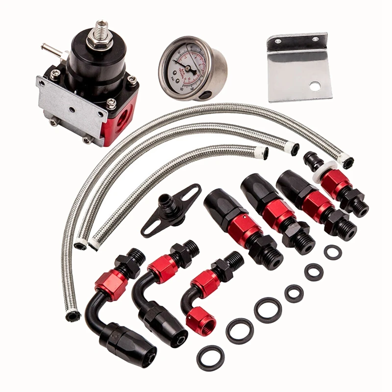 

Universal Adjustable Fuel Pressure Regulator Kit with Oil Gauge 0-100 Psi-6AN Fitting End Black-Red Auto Parts