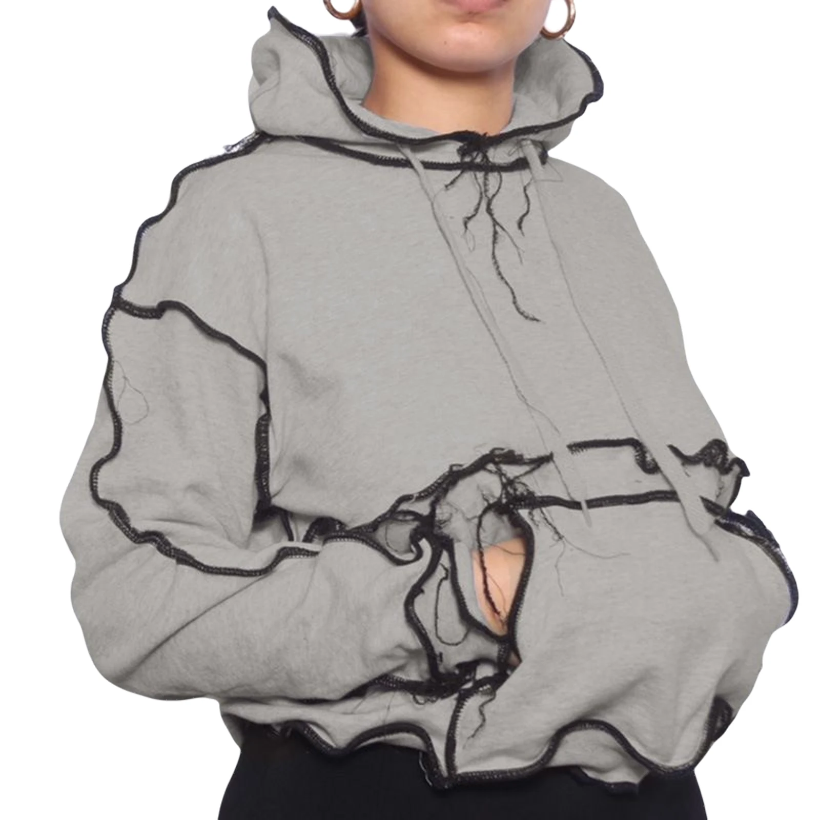 

Fashion Women Hooded Sweatshirt Long Sleeve Pocket Casual Tops ruffle edge Party lady Spring Autumn Sweatshirt