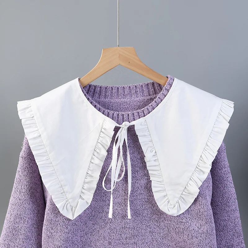 

Cute Women White Fake Collar Blouse Shoulder Doll Collar Detachable Shirt Collar Tie Necklace Bow Blouse Top Accessories