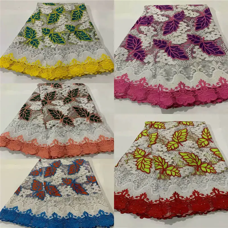 

High Quality African Lace Fabrics 2020 French Guipure Lace Fabric With Beads Embroidered Lace For Wedding Dress 5 Yards!ZQF88163