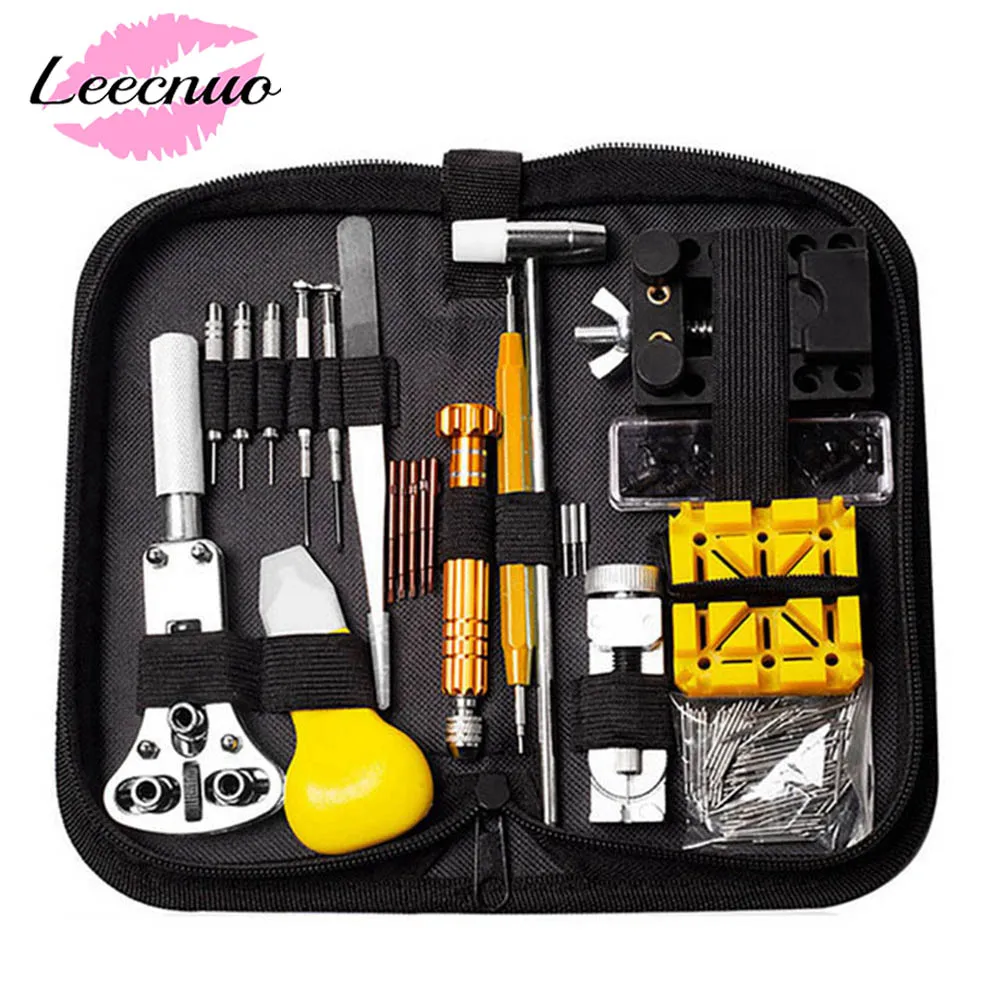 Leecnuo 148/16 шт., набор инструментов для ремонта часов, набор для регулировки металла, ремешок, чехол для открывания, пружинный стержень, инструмент для часового аппарата