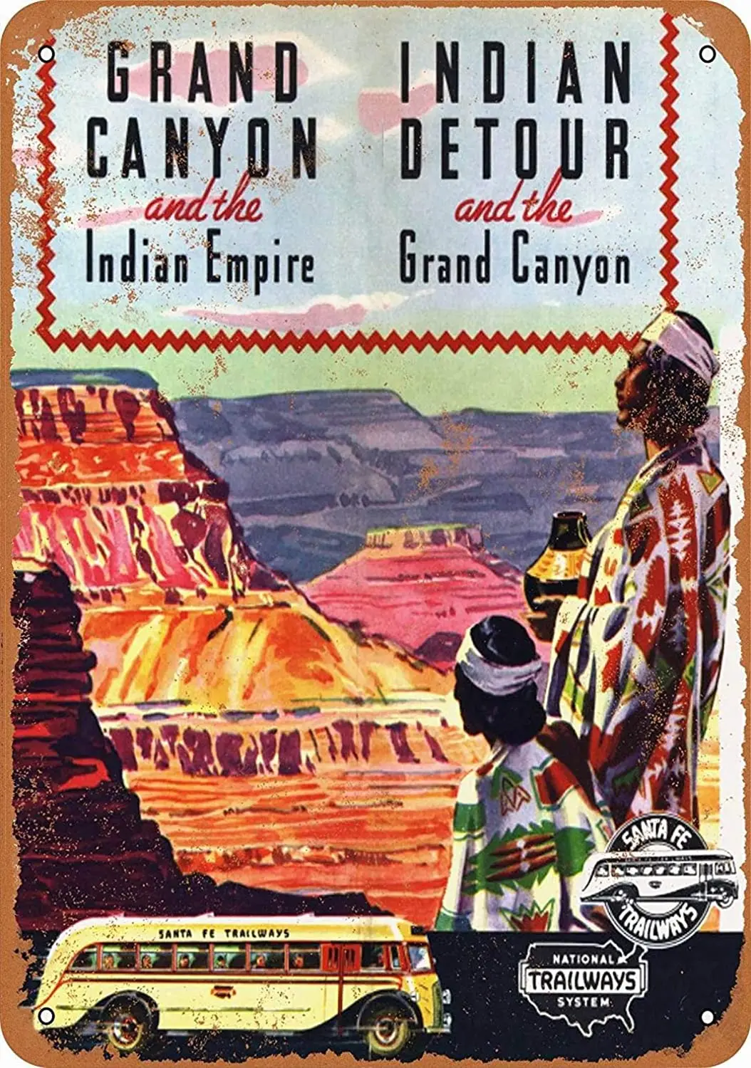 

Fsdva 8 x 12 Metal Sign - Santa Fe Trailways Grand Canyon - Retro Wall Decor Home Decor