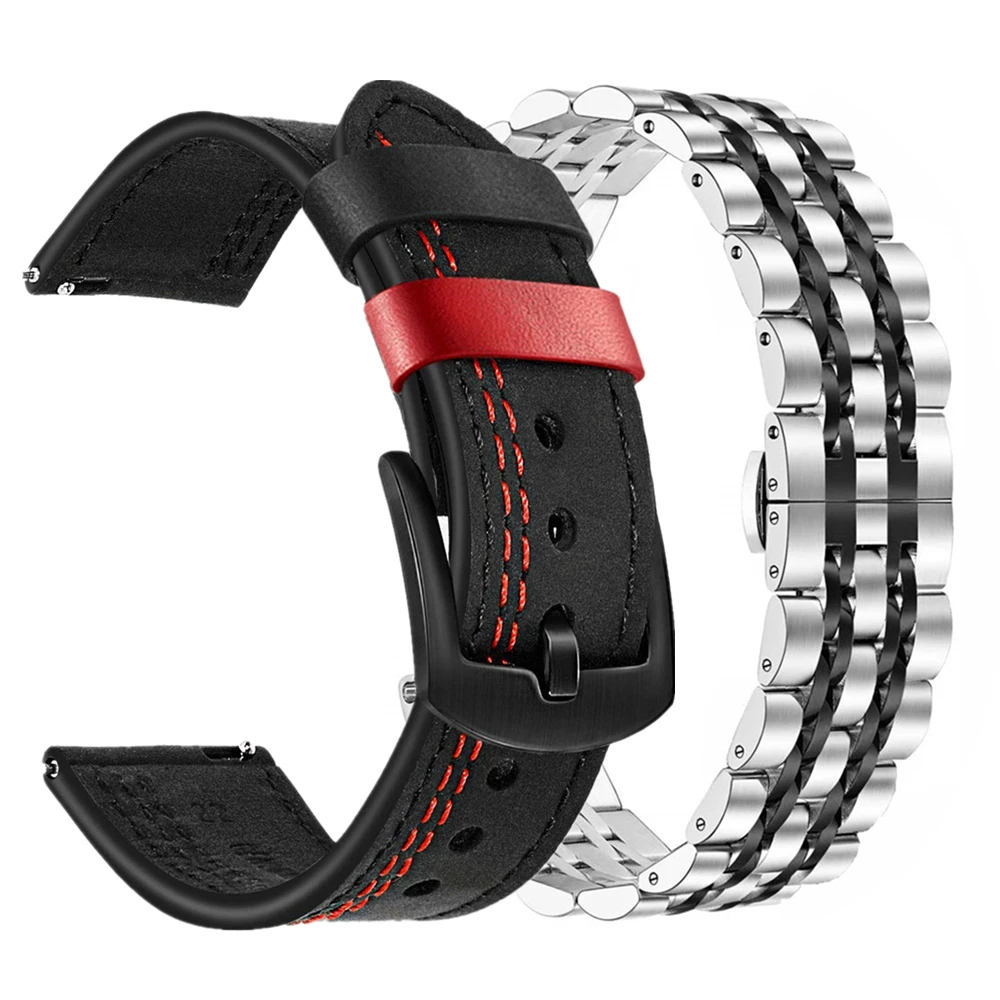 

Band Sets for Samsung Galaxy Watch Active2 40mm 44mm 20mm Leather Stainless Steel Wrist Strap for Galaxy Watch 46mm Bracelet